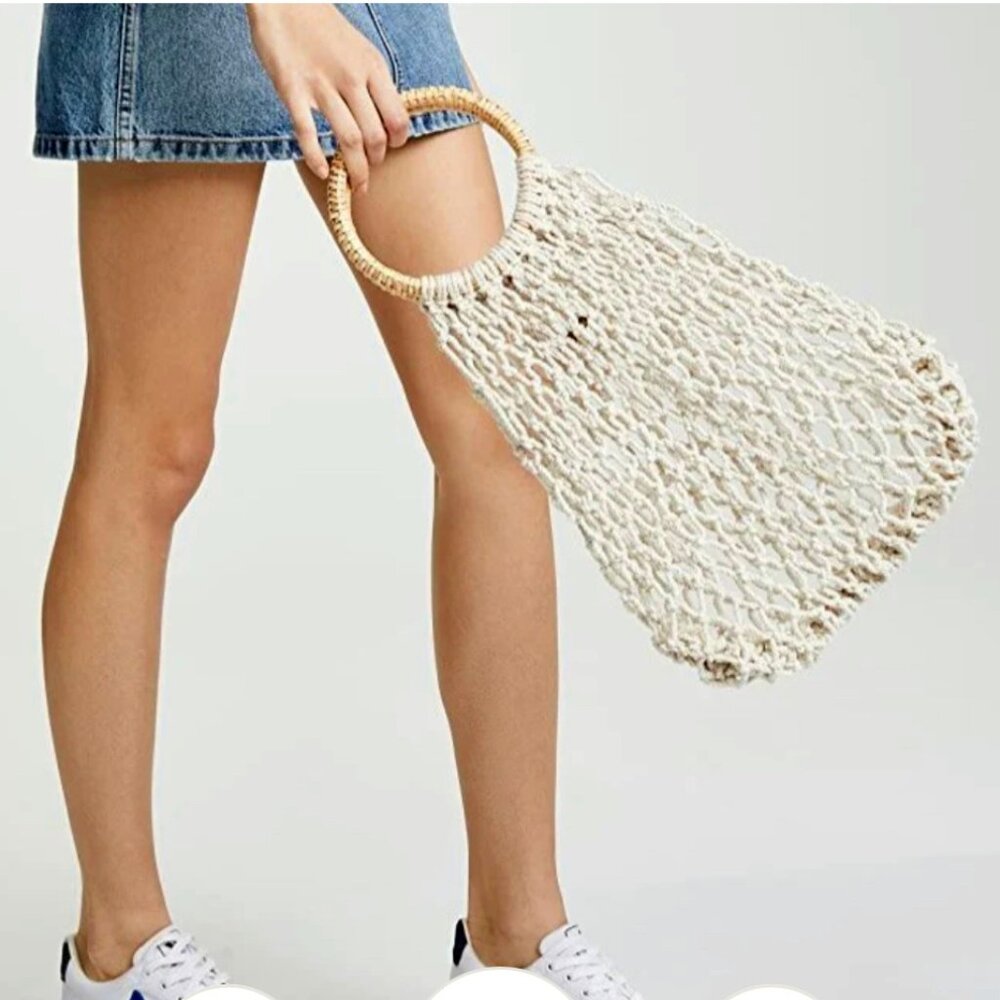 NEW! KAYU Amara Cotton Tote Rope Weave Double Rattan Handle Hobo Casual Handbag